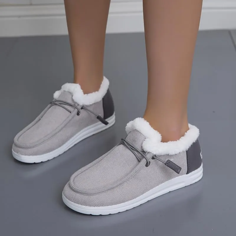 Women's Winter Warm Warm Shoes, Women's Loafers Orthopedic Cotton Lined Ankle Soft Leather Shoes Canvas Flat Shoes