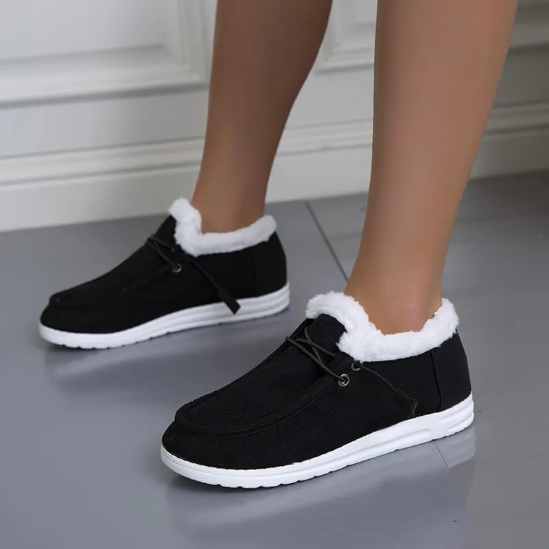 Women's Winter Warm Warm Shoes, Women's Loafers Orthopedic Cotton Lined Ankle Soft Leather Shoes Canvas Flat Shoes