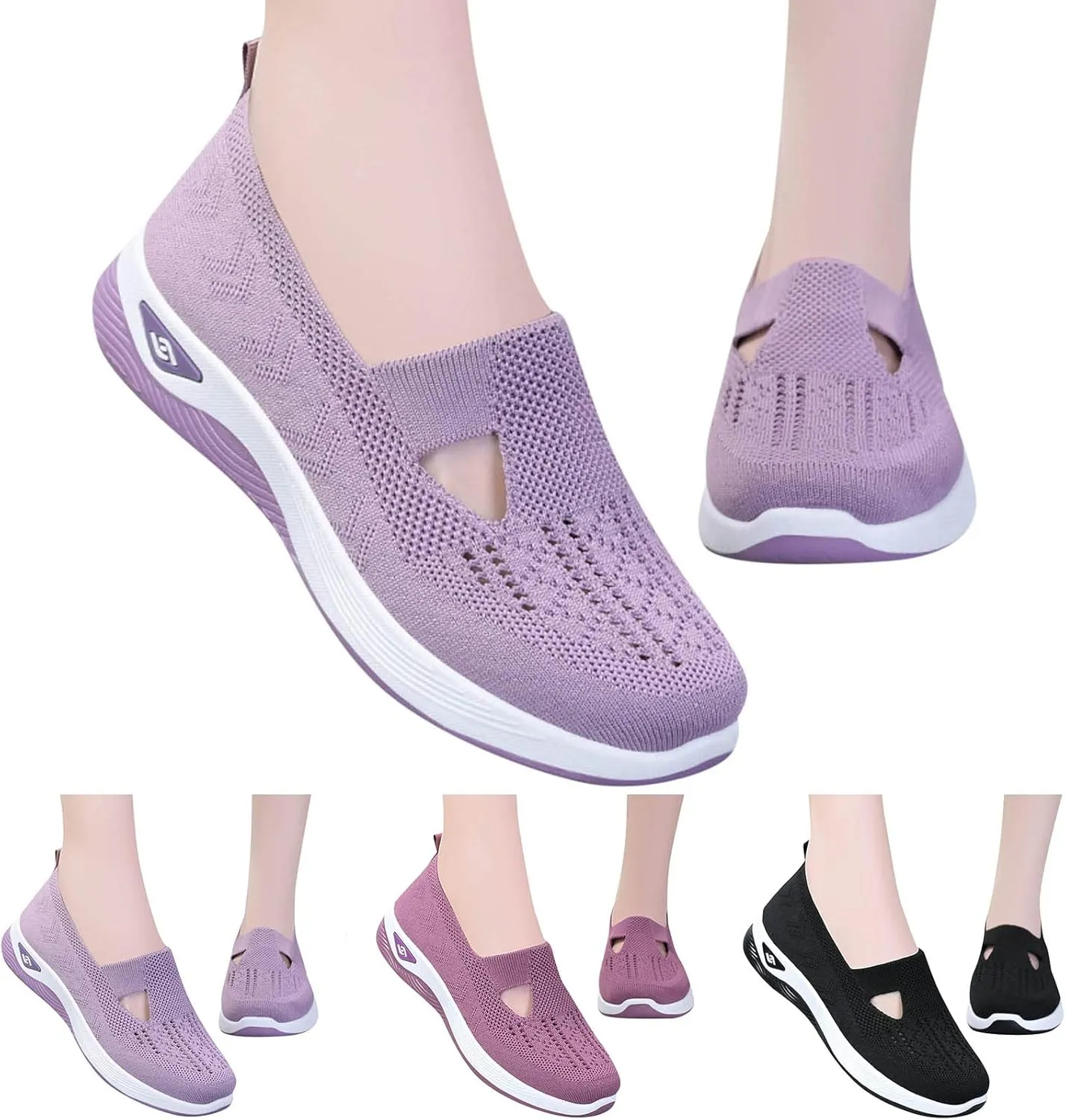 Women's Woven Breathable Soft Sole Shoes Arch Support Knit Upper Stretch Slip on Casual Orthopedic Sneakers Summer