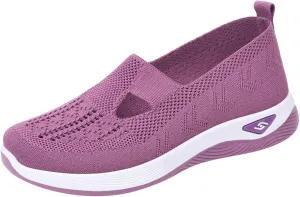 Women's Woven Breathable Soft Sole Shoes Arch Support Knit Upper Stretch Slip on Casual Orthopedic Sneakers Summer