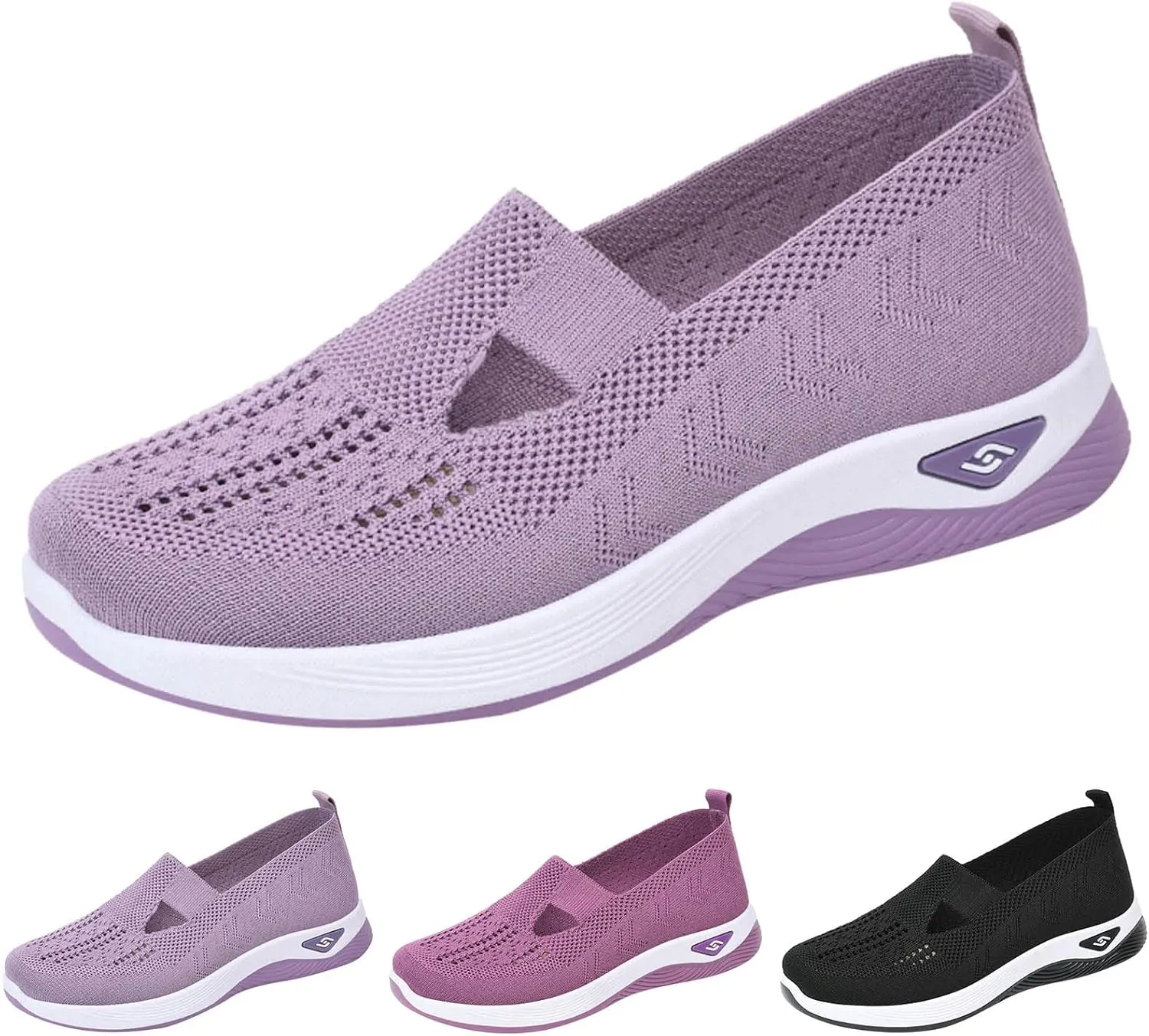 Women's Woven Breathable Soft Sole Shoes Arch Support Knit Upper Stretch Slip on Casual Orthopedic Sneakers Summer