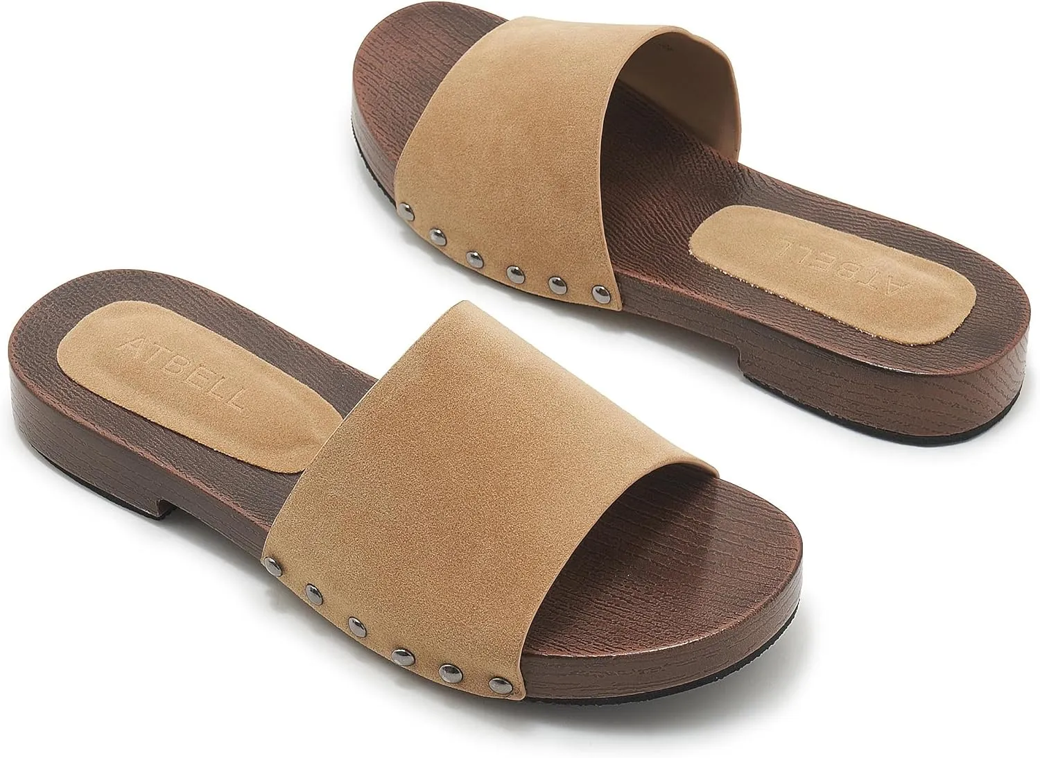 Womens's Wooden Style Block Heel Sandal Open Toe Platform Clogs Rivet Studed Slip On Summer Mules