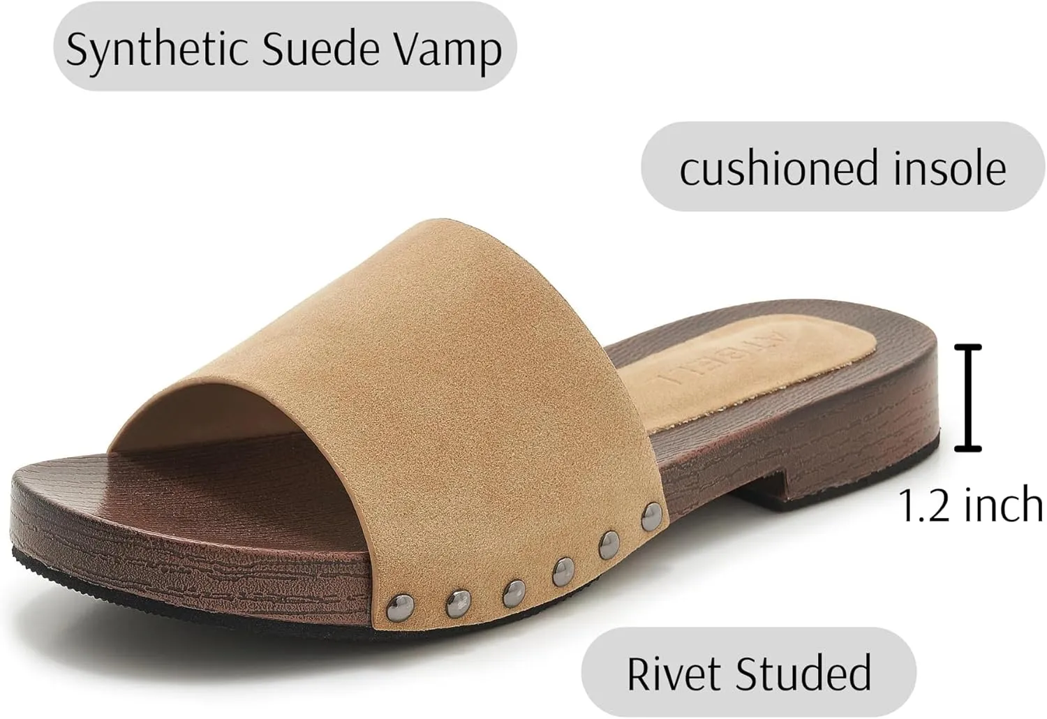 Womens's Wooden Style Block Heel Sandal Open Toe Platform Clogs Rivet Studed Slip On Summer Mules
