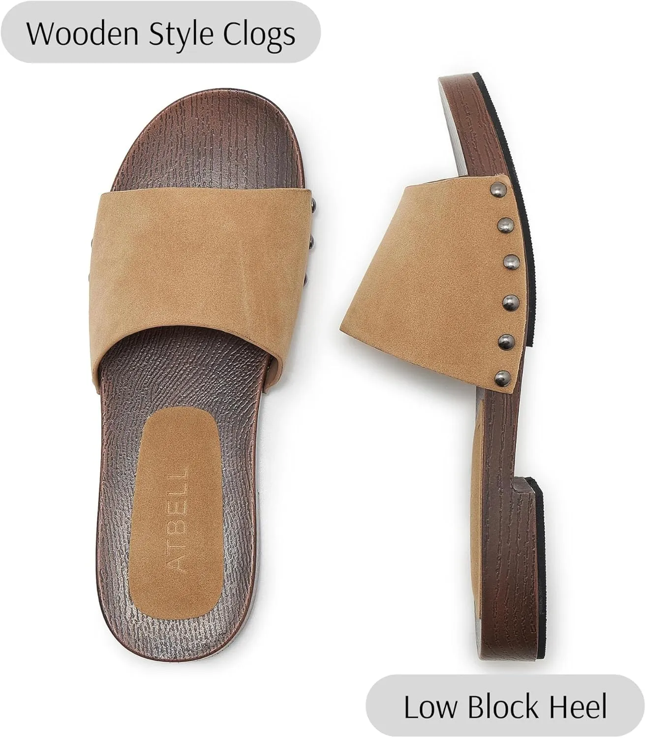 Womens's Wooden Style Block Heel Sandal Open Toe Platform Clogs Rivet Studed Slip On Summer Mules