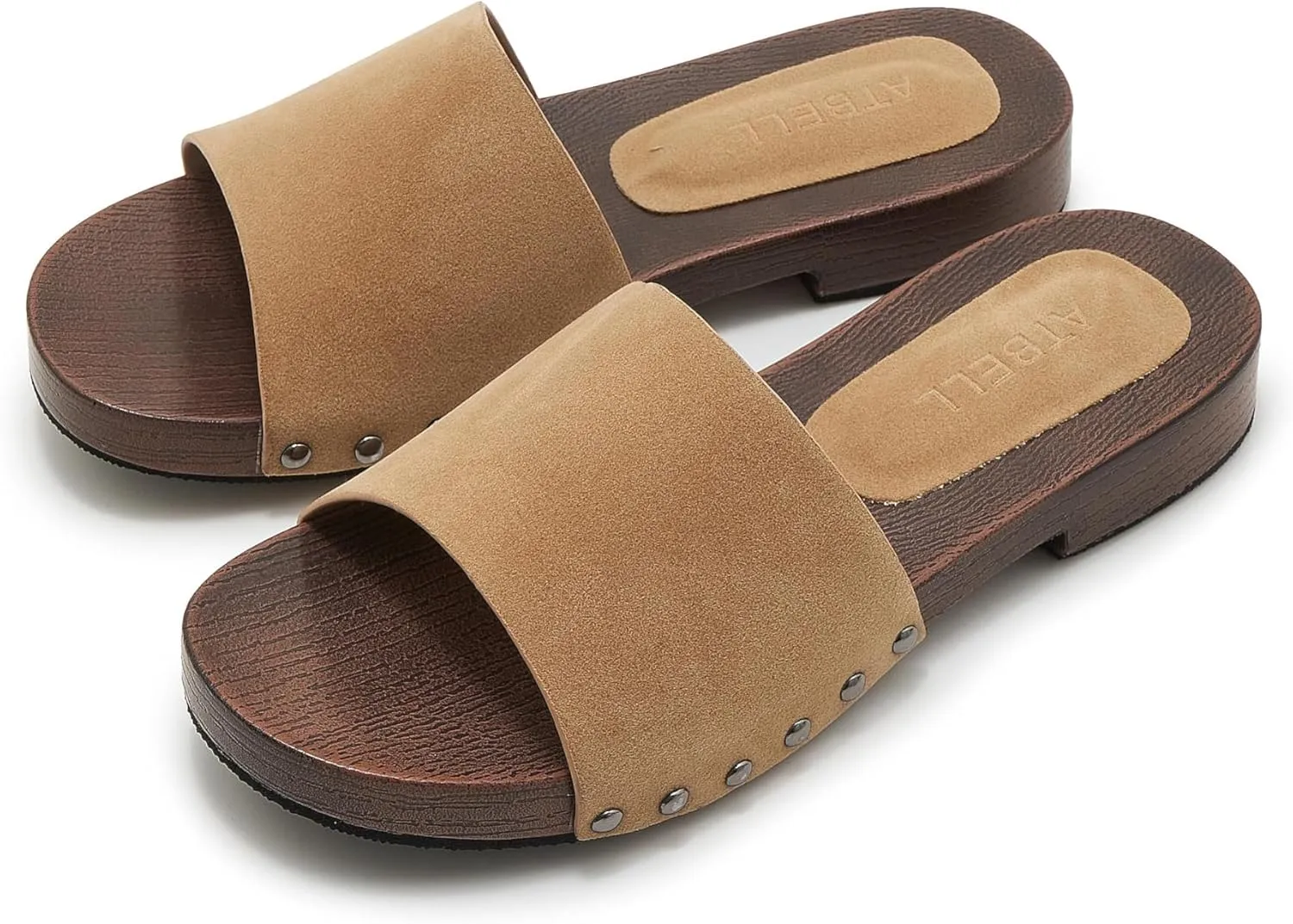 Womens's Wooden Style Block Heel Sandal Open Toe Platform Clogs Rivet Studed Slip On Summer Mules