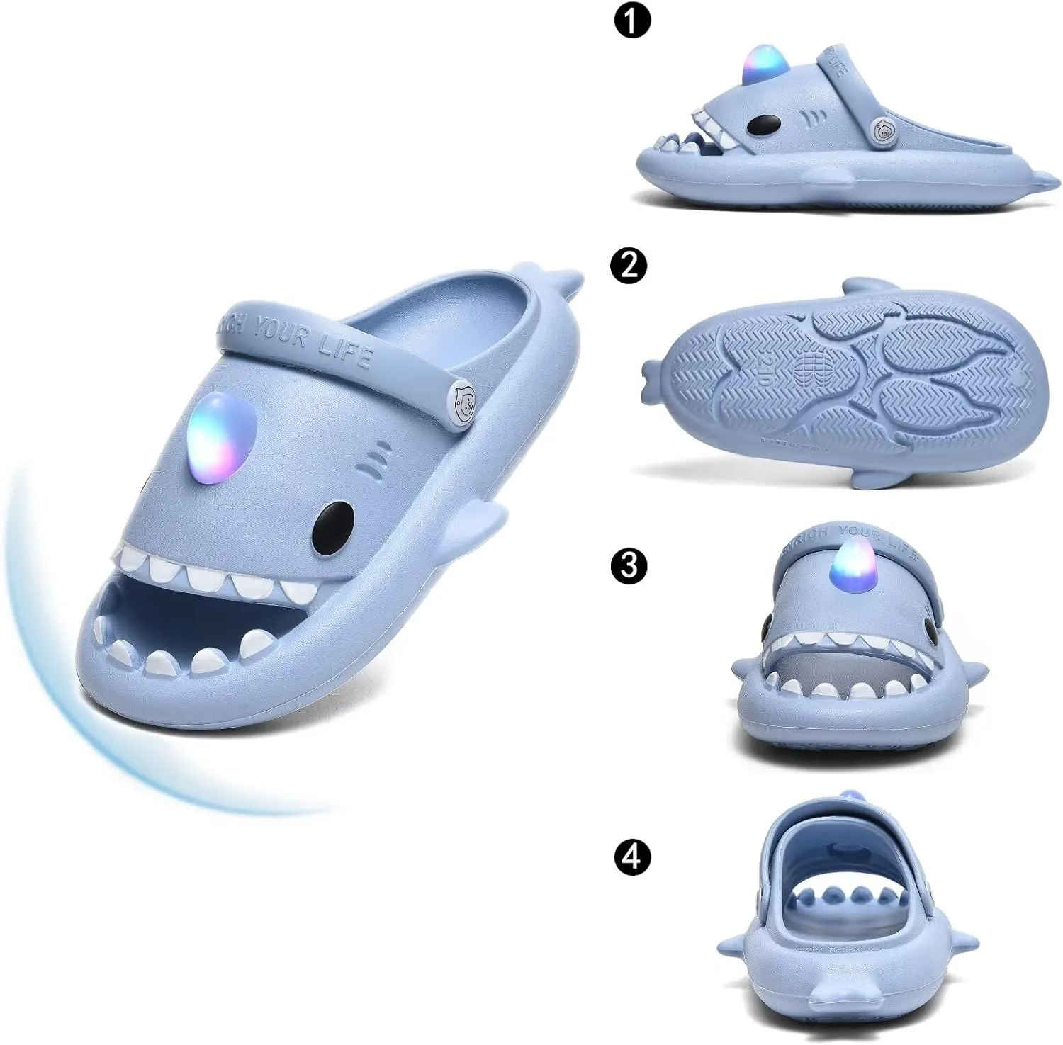 XPKWS Shark Slides Kids Clogs LED Light up Garden Shoes Sharklas Boys Girls Mules Sandals Toddler Slippers Indoor Outdoor Non-slip