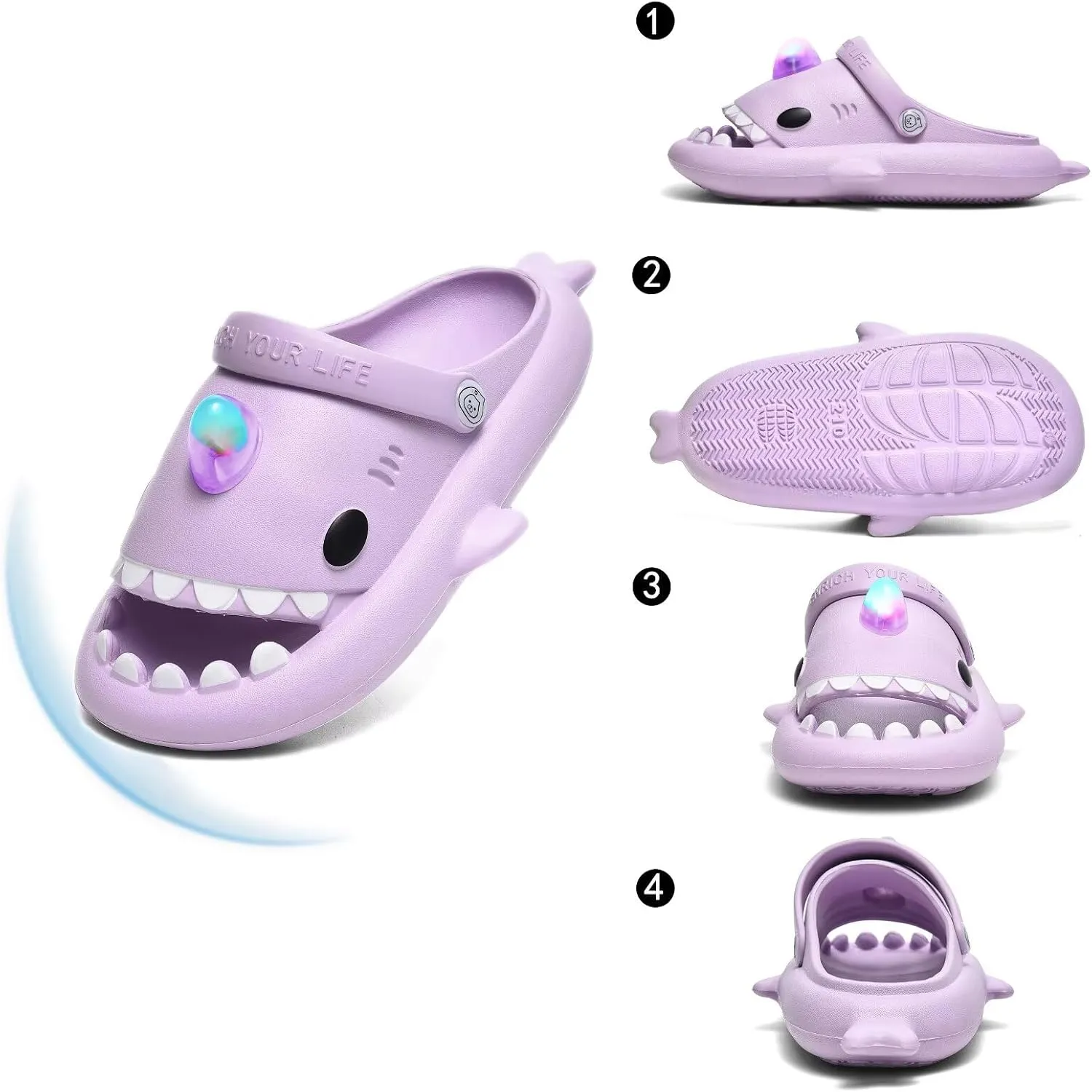 XPKWS Shark Slides Kids Clogs LED Light up Garden Shoes Sharklas Boys Girls Mules Sandals Toddler Slippers Indoor Outdoor Non-slip