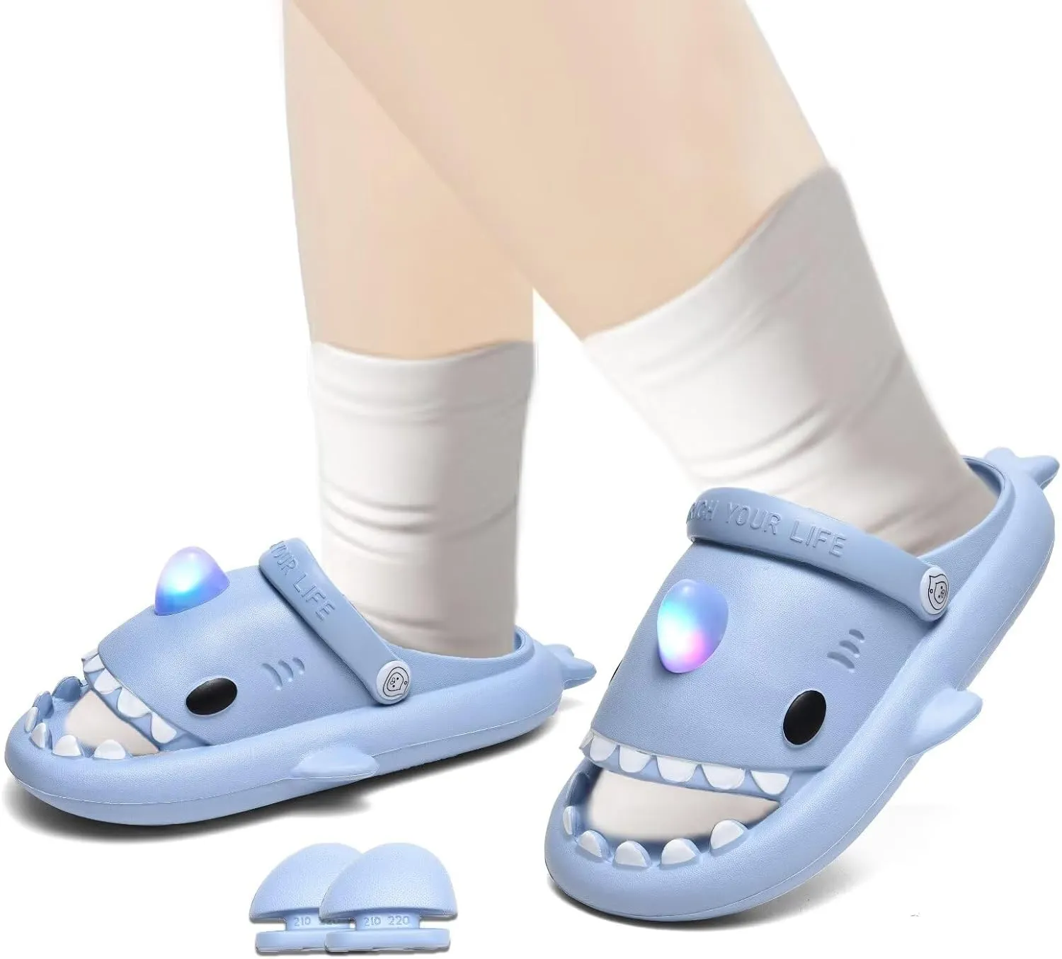 XPKWS Shark Slides Kids Clogs LED Light up Garden Shoes Sharklas Boys Girls Mules Sandals Toddler Slippers Indoor Outdoor Non-slip