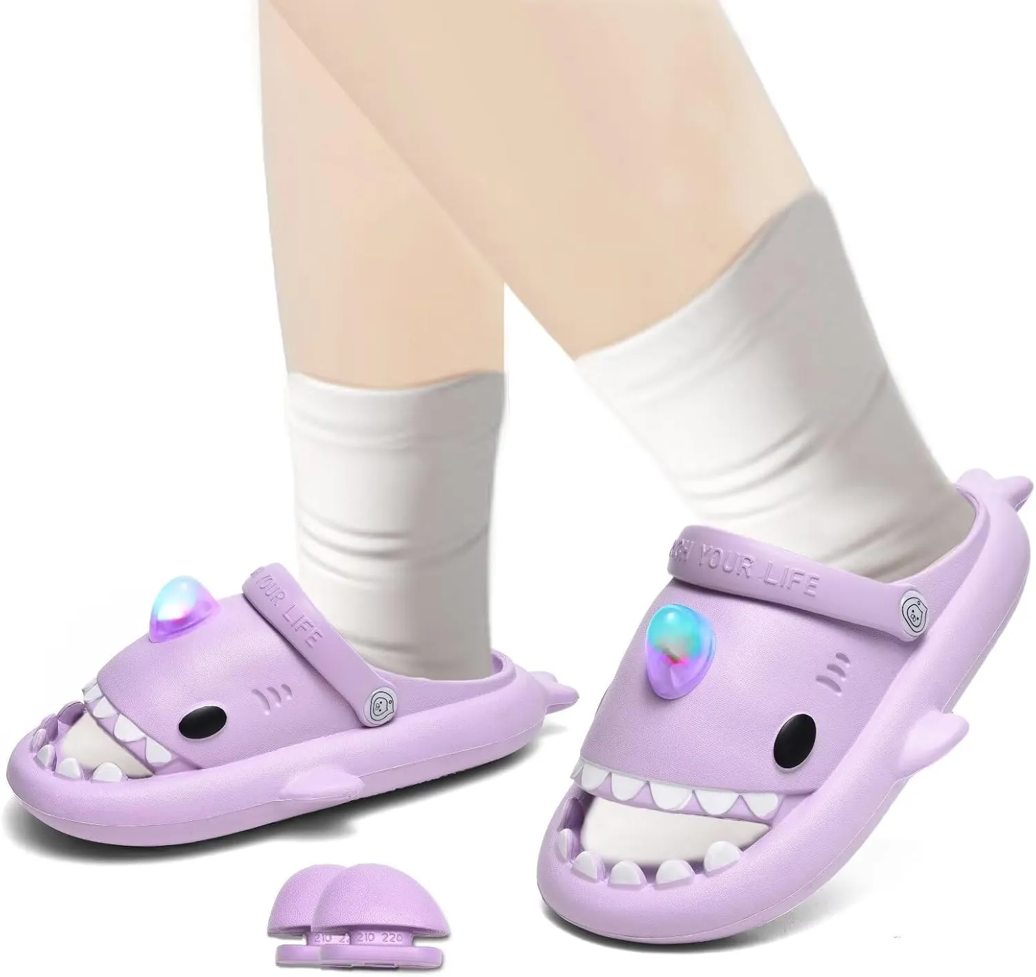 XPKWS Shark Slides Kids Clogs LED Light up Garden Shoes Sharklas Boys Girls Mules Sandals Toddler Slippers Indoor Outdoor Non-slip