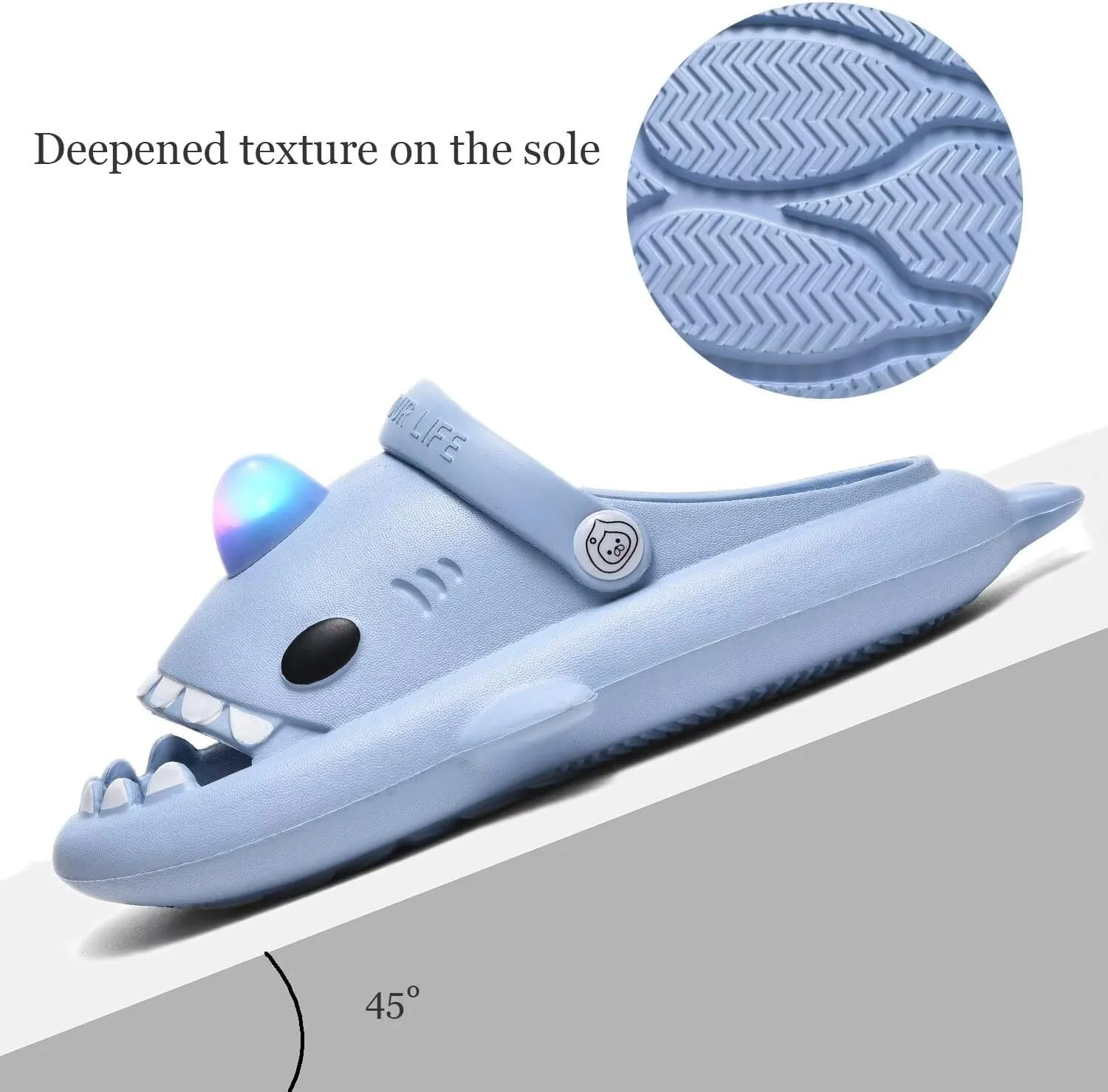 XPKWS Shark Slides Kids Clogs LED Light up Garden Shoes Sharklas Boys Girls Mules Sandals Toddler Slippers Indoor Outdoor Non-slip