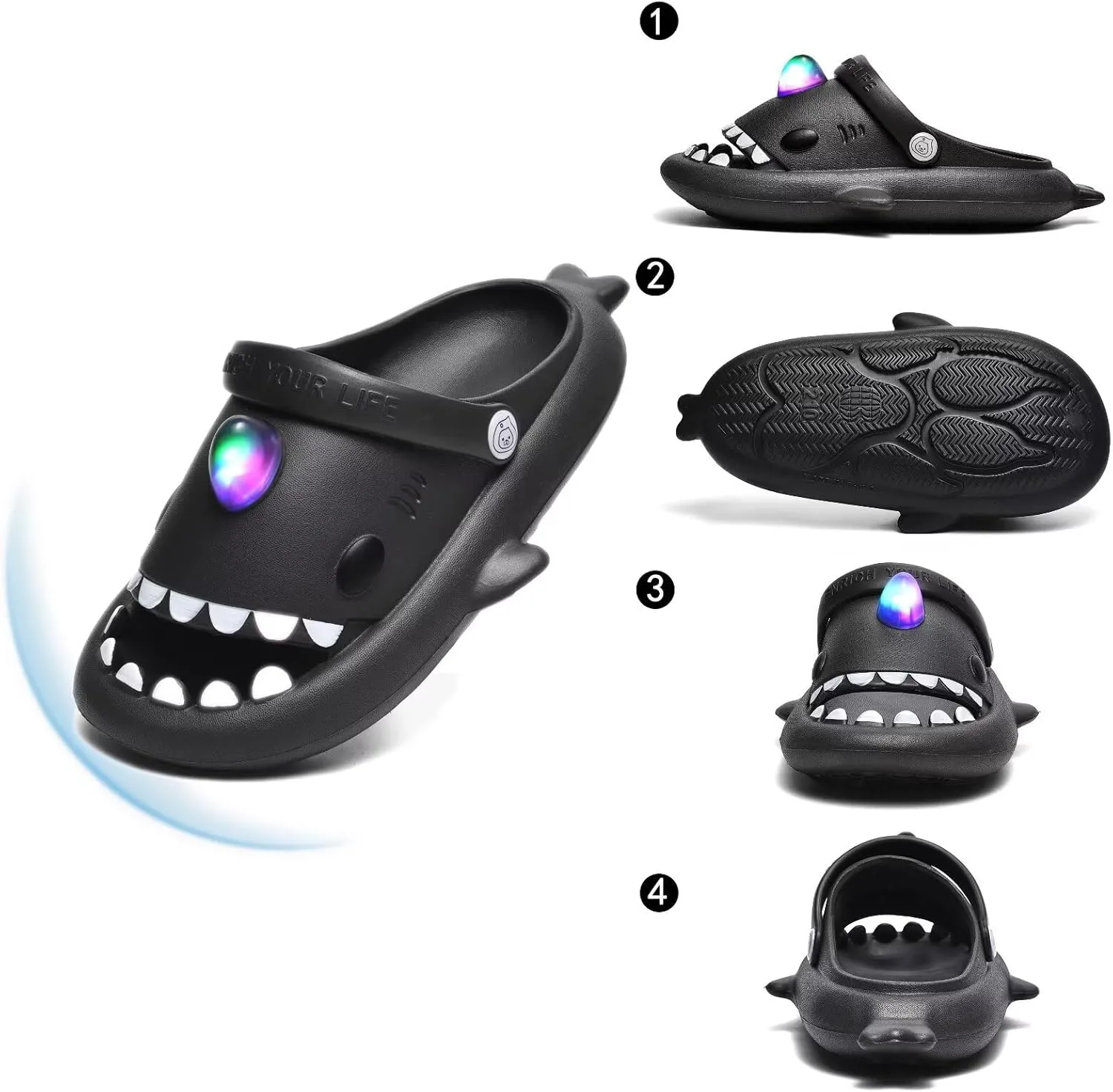 XPKWS Shark Slides Kids Clogs LED Light up Garden Shoes Sharklas Boys Girls Mules Sandals Toddler Slippers Indoor Outdoor Non-slip