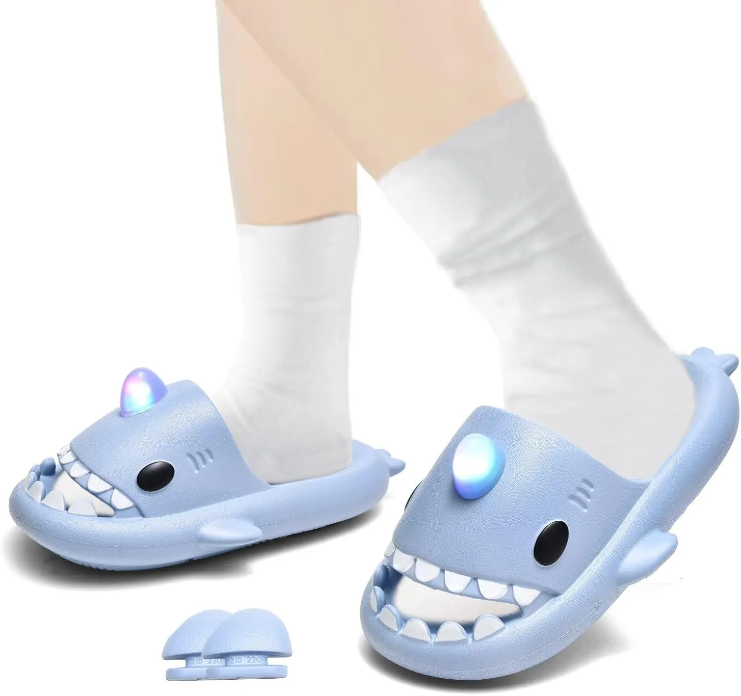 XPKWS Shark Slides Kids Clogs LED Light up Garden Shoes Sharklas Boys Girls Mules Sandals Toddler Slippers Indoor Outdoor Non-slip