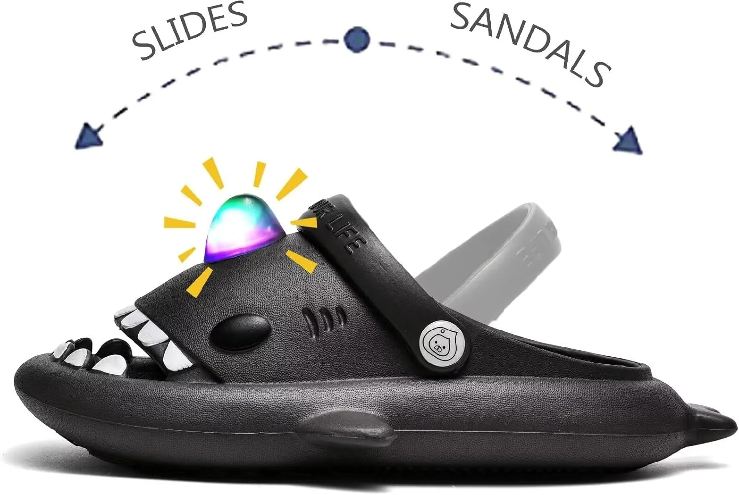 XPKWS Shark Slides Kids Clogs LED Light up Garden Shoes Sharklas Boys Girls Mules Sandals Toddler Slippers Indoor Outdoor Non-slip