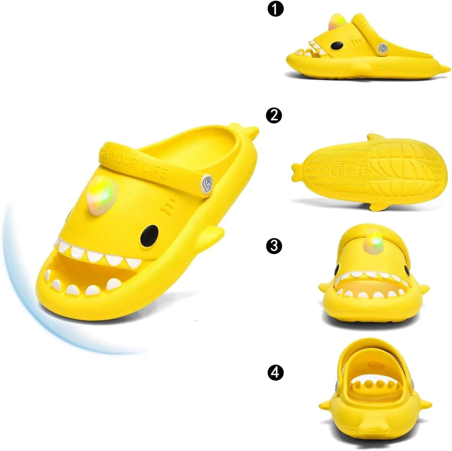 XPKWS Shark Slides Kids Clogs LED Light up Garden Shoes Sharklas Boys Girls Mules Sandals Toddler Slippers Indoor Outdoor Non-slip