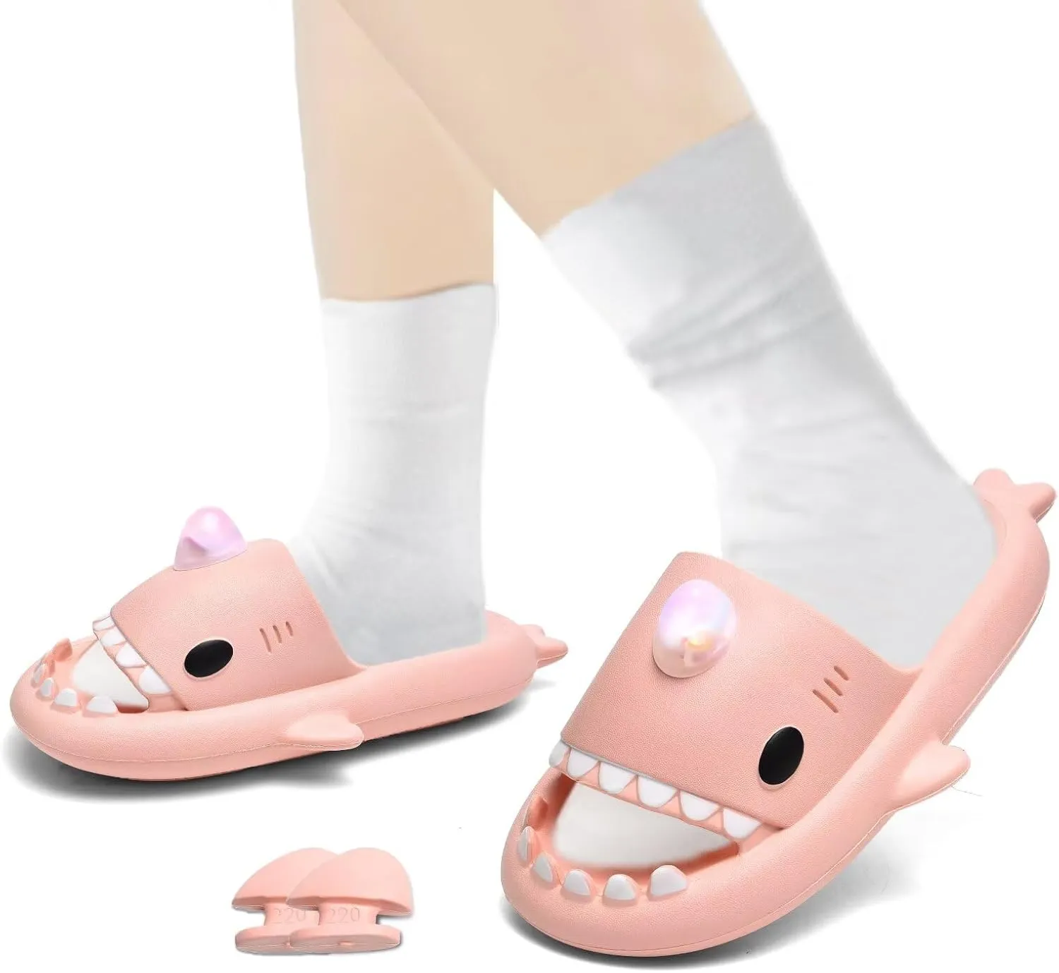 XPKWS Shark Slides Kids Clogs LED Light up Garden Shoes Sharklas Boys Girls Mules Sandals Toddler Slippers Indoor Outdoor Non-slip