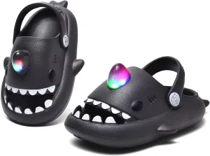 XPKWS Shark Slides Kids Clogs LED Light up Garden Shoes Sharklas Boys Girls Mules Sandals Toddler Slippers Indoor Outdoor Non-slip