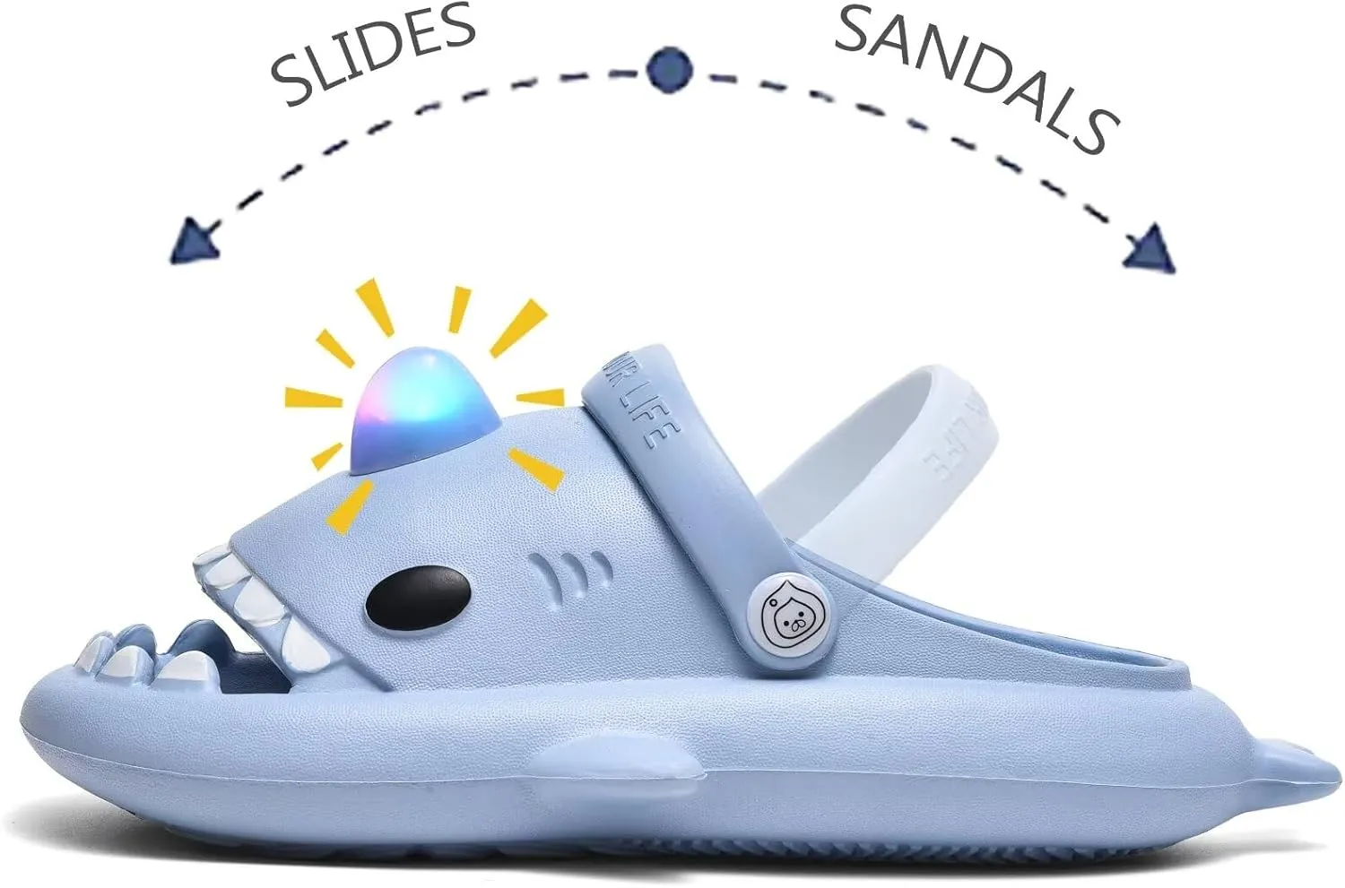XPKWS Shark Slides Kids Clogs LED Light up Garden Shoes Sharklas Boys Girls Mules Sandals Toddler Slippers Indoor Outdoor Non-slip