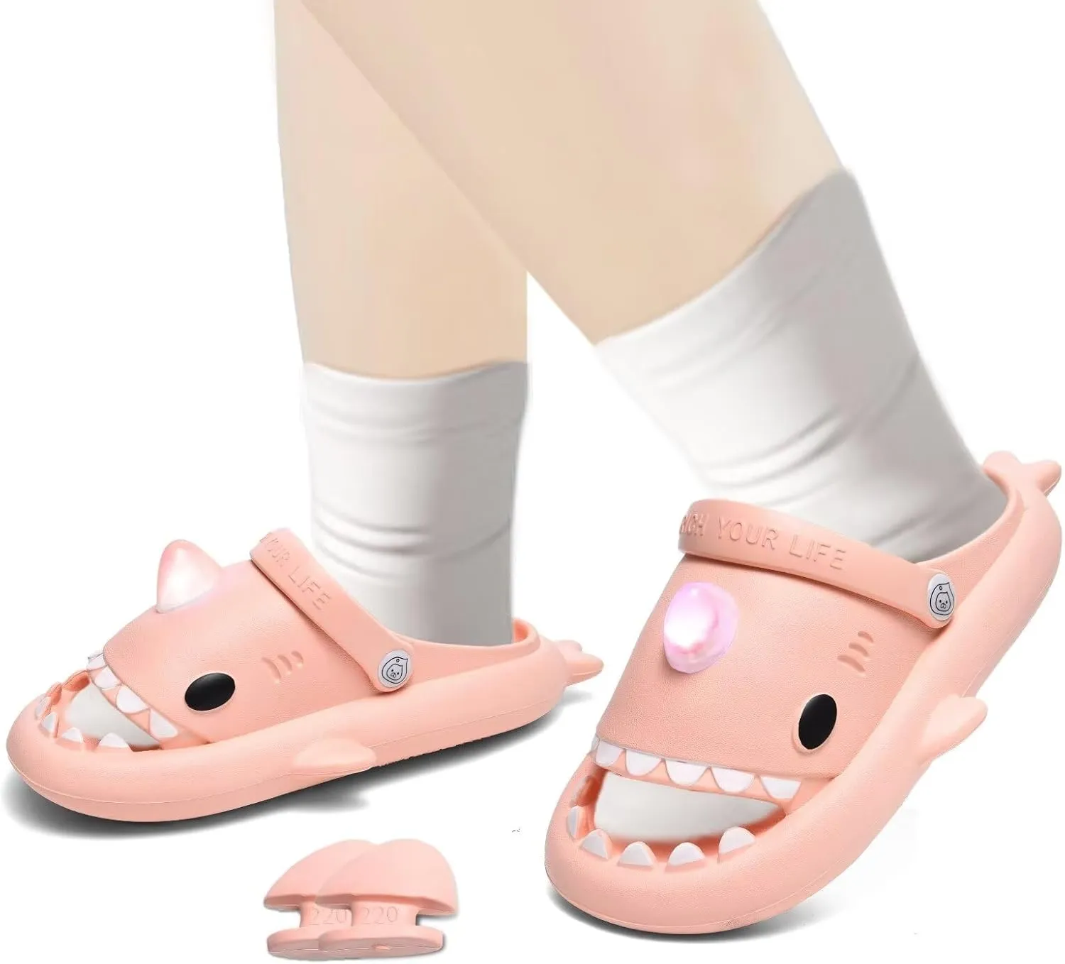 XPKWS Shark Slides Kids Clogs LED Light up Garden Shoes Sharklas Boys Girls Mules Sandals Toddler Slippers Indoor Outdoor Non-slip
