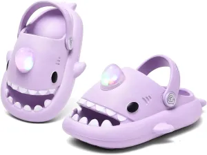 XPKWS Shark Slides Kids Clogs LED Light up Garden Shoes Sharklas Boys Girls Mules Sandals Toddler Slippers Indoor Outdoor Non-slip