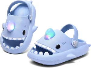 XPKWS Shark Slides Kids Clogs LED Light up Garden Shoes Sharklas Boys Girls Mules Sandals Toddler Slippers Indoor Outdoor Non-slip