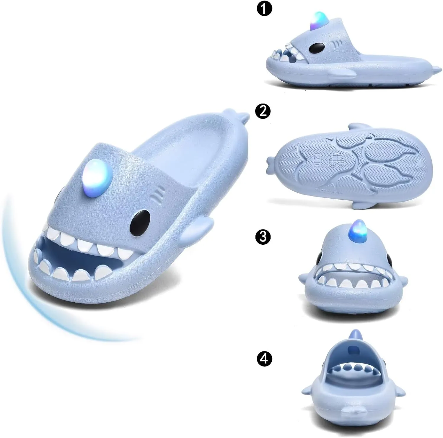 XPKWS Shark Slides Kids Clogs LED Light up Garden Shoes Sharklas Boys Girls Mules Sandals Toddler Slippers Indoor Outdoor Non-slip