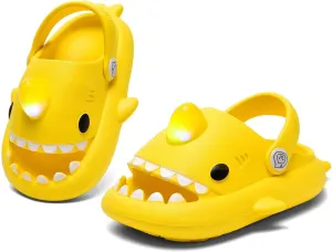 XPKWS Shark Slides Kids Clogs LED Light up Garden Shoes Sharklas Boys Girls Mules Sandals Toddler Slippers Indoor Outdoor Non-slip