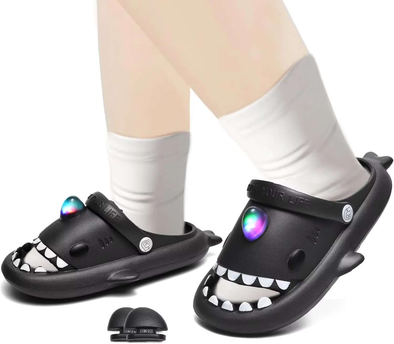 XPKWS Shark Slides Kids Clogs LED Light up Garden Shoes Sharklas Boys Girls Mules Sandals Toddler Slippers Indoor Outdoor Non-slip