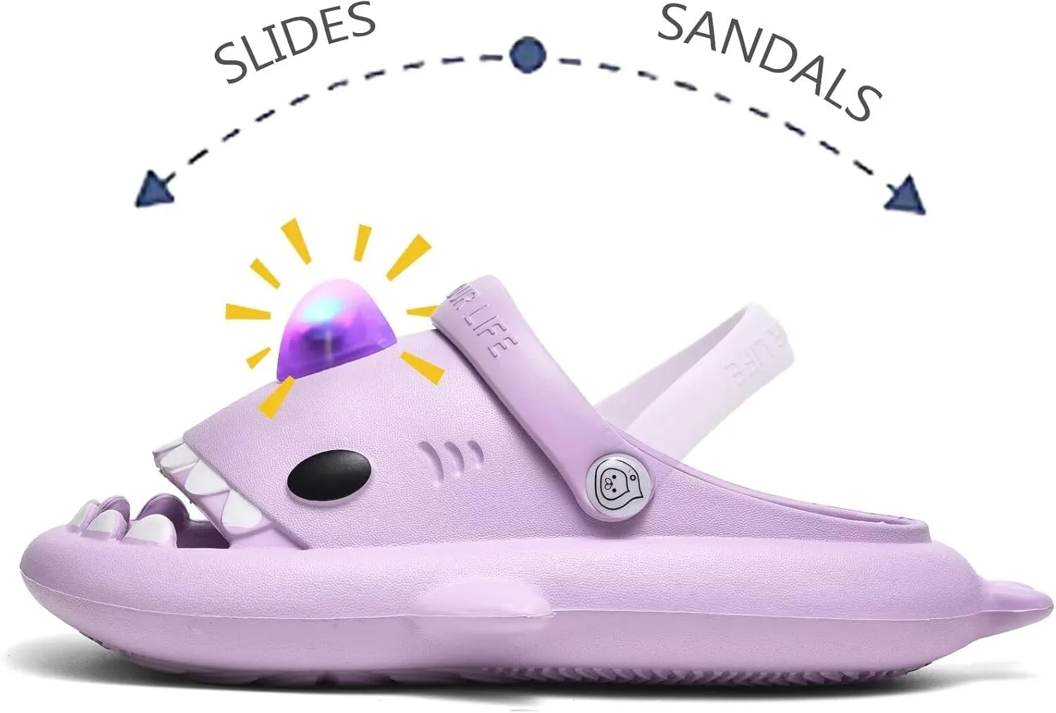 XPKWS Shark Slides Kids Clogs LED Light up Garden Shoes Sharklas Boys Girls Mules Sandals Toddler Slippers Indoor Outdoor Non-slip