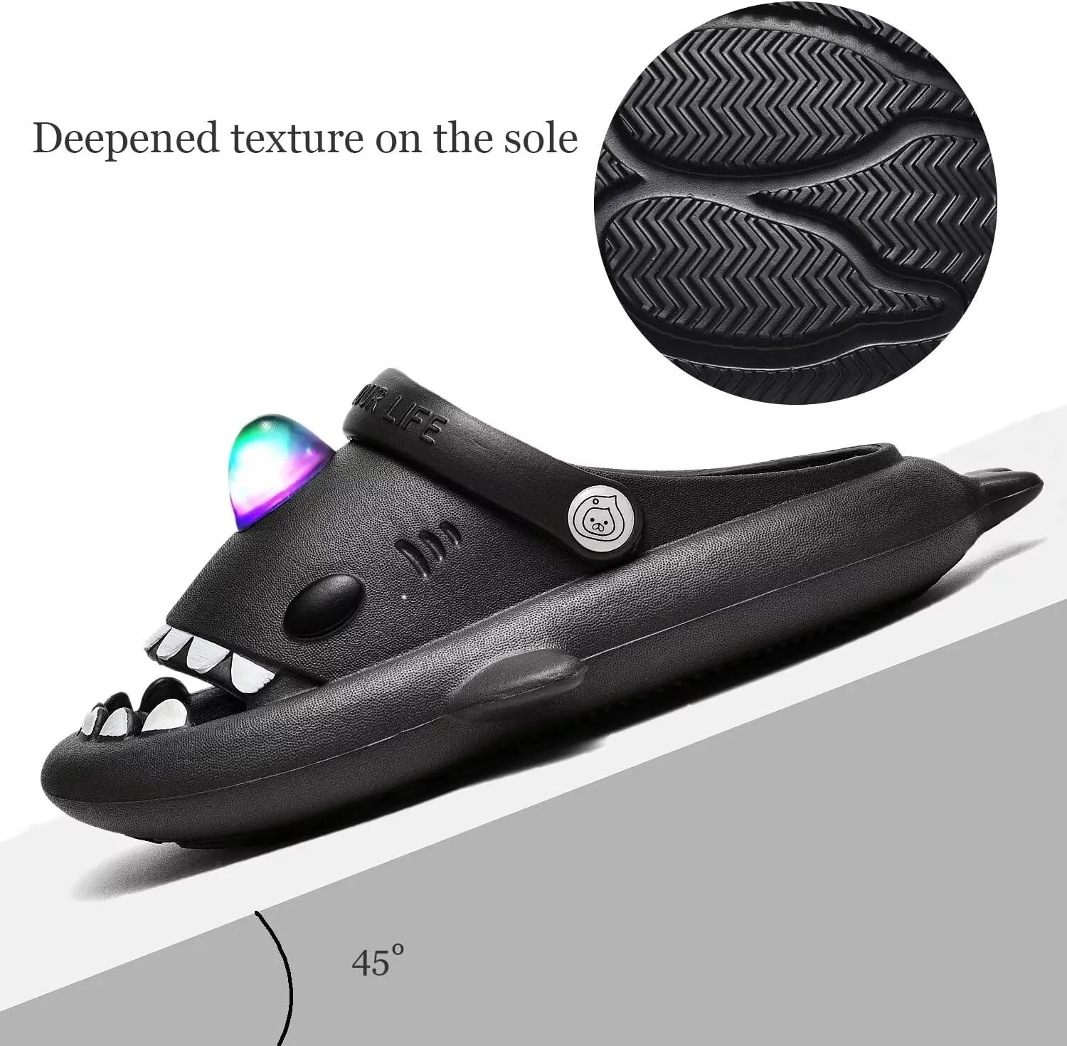 XPKWS Shark Slides Kids Clogs LED Light up Garden Shoes Sharklas Boys Girls Mules Sandals Toddler Slippers Indoor Outdoor Non-slip