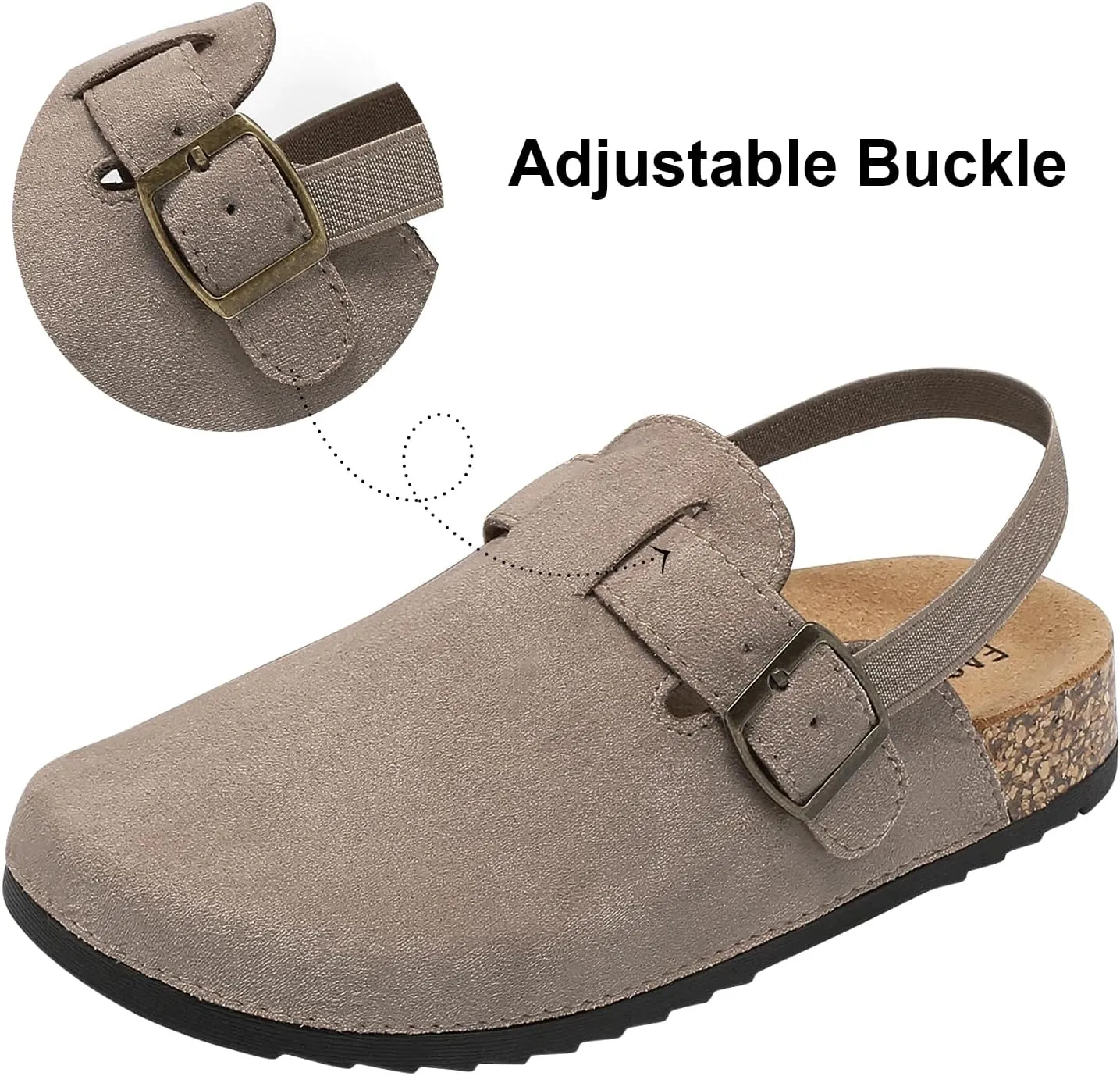 XTJSCBDSH Kids Suede Clogs for Boys and Girls Toddler Cork Footbed Sandals Mules, Potato Shoes with Adjustable Buckle, Slip-on Slippers Indoor Outdoor