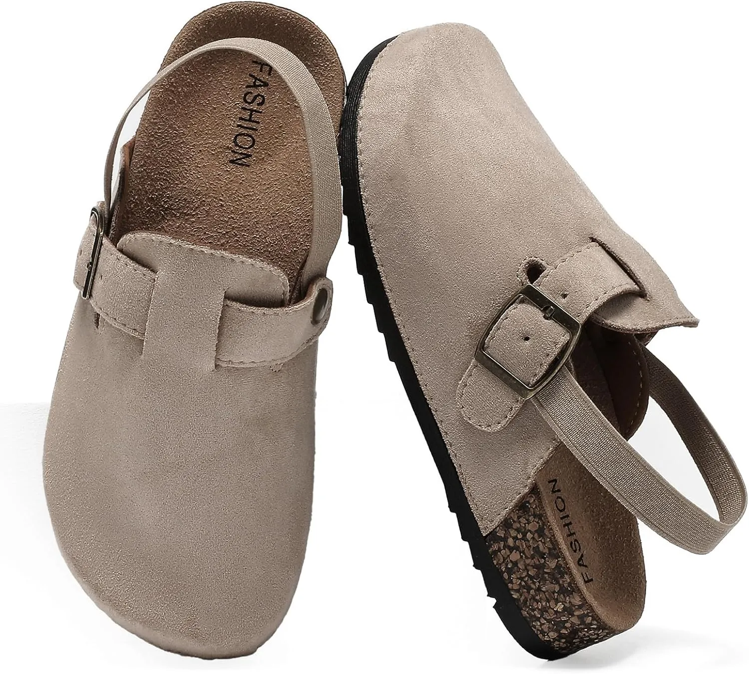 XTJSCBDSH Kids Suede Clogs for Boys and Girls Toddler Cork Footbed Sandals Mules, Potato Shoes with Adjustable Buckle, Slip-on Slippers Indoor Outdoor