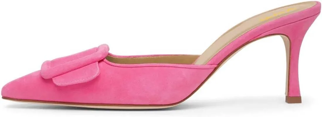 XYD Women Closed Pointed Toe Mules with Buckle High Heel Stiletto Slip On Open-back Slides Dress Casual Fashion Shoes