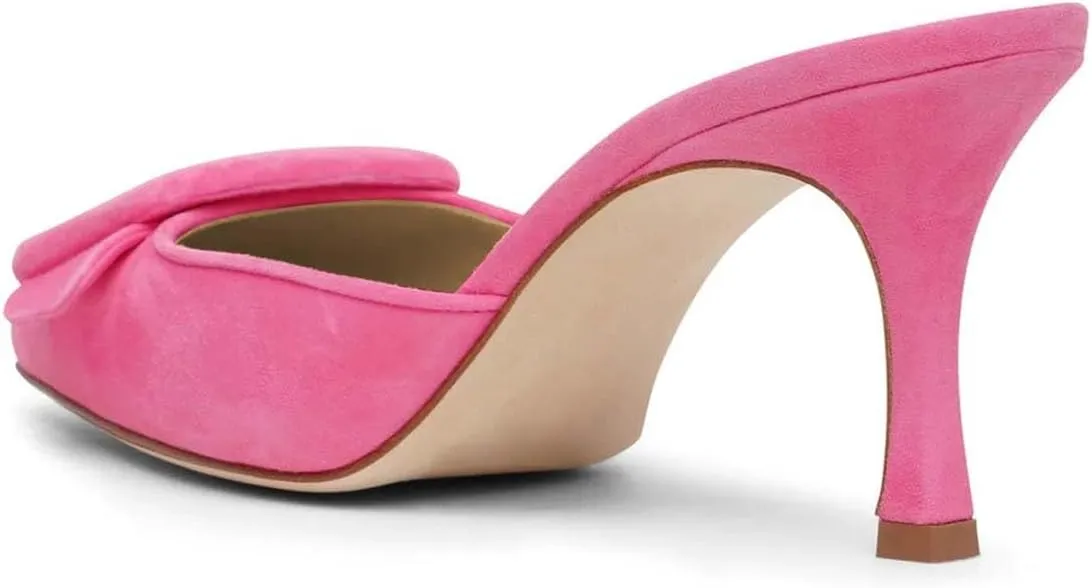 XYD Women Closed Pointed Toe Mules with Buckle High Heel Stiletto Slip On Open-back Slides Dress Casual Fashion Shoes