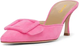 XYD Women Closed Pointed Toe Mules with Buckle High Heel Stiletto Slip On Open-back Slides Dress Casual Fashion Shoes