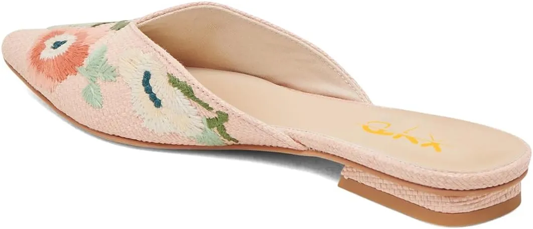 XYD Women Pointed Toe Embroidery Flat Mules Spring Summer Comfort Slip-on Holiday Bridal Dress Shoes