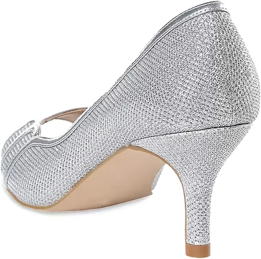 XYD Women's Peep Toe Low Heel Bridal Pumps Slip On Sandals Fashion Petal Curve Glitter Wedding Dinner Party Dress Shoes