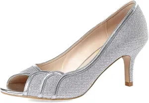 XYD Women's Peep Toe Low Heel Bridal Pumps Slip On Sandals Fashion Petal Curve Glitter Wedding Dinner Party Dress Shoes
