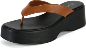 Yavero Women's Platform Flip Flop Sandals Comfortable Wedge Thong Sandals with Square Toe, Casual Summer Sandals