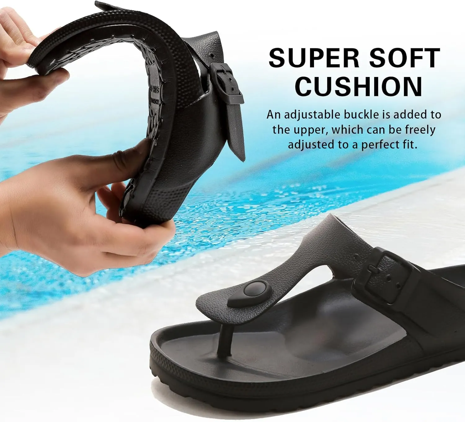 YUHITYGZGS Comfort Footbed EVA Thong Sandals for Women and Men Flip Flop with Arch Support Slip On Indoor Outdoor for Summer Beach Slides Adjustable Buckle