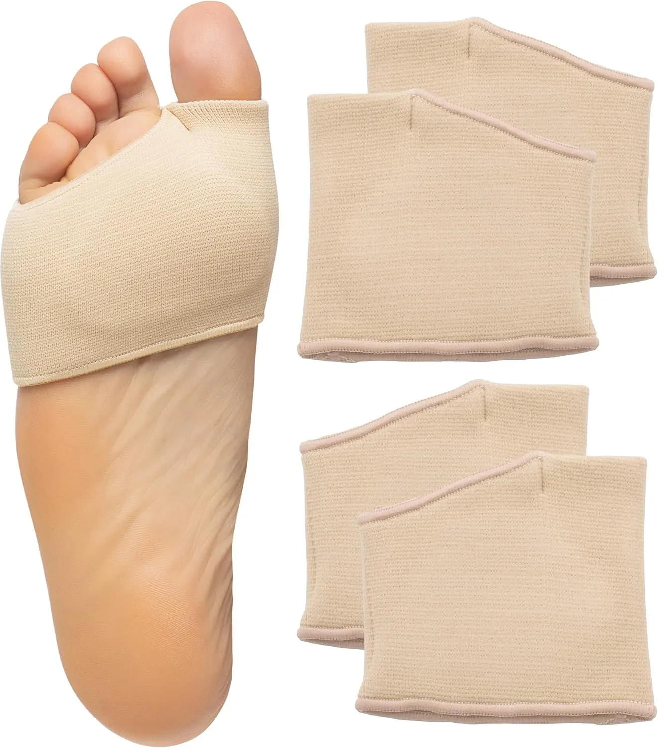 ZenToes Metatarsal Pads for Men and Women - Ball of Foot Pain Relief Cushions for Sesamoiditis, Metatarsalgia, Morton's Neuroma - 2 Pairs Fabric Sleeves with Gel Inserts (Small, Beige)
