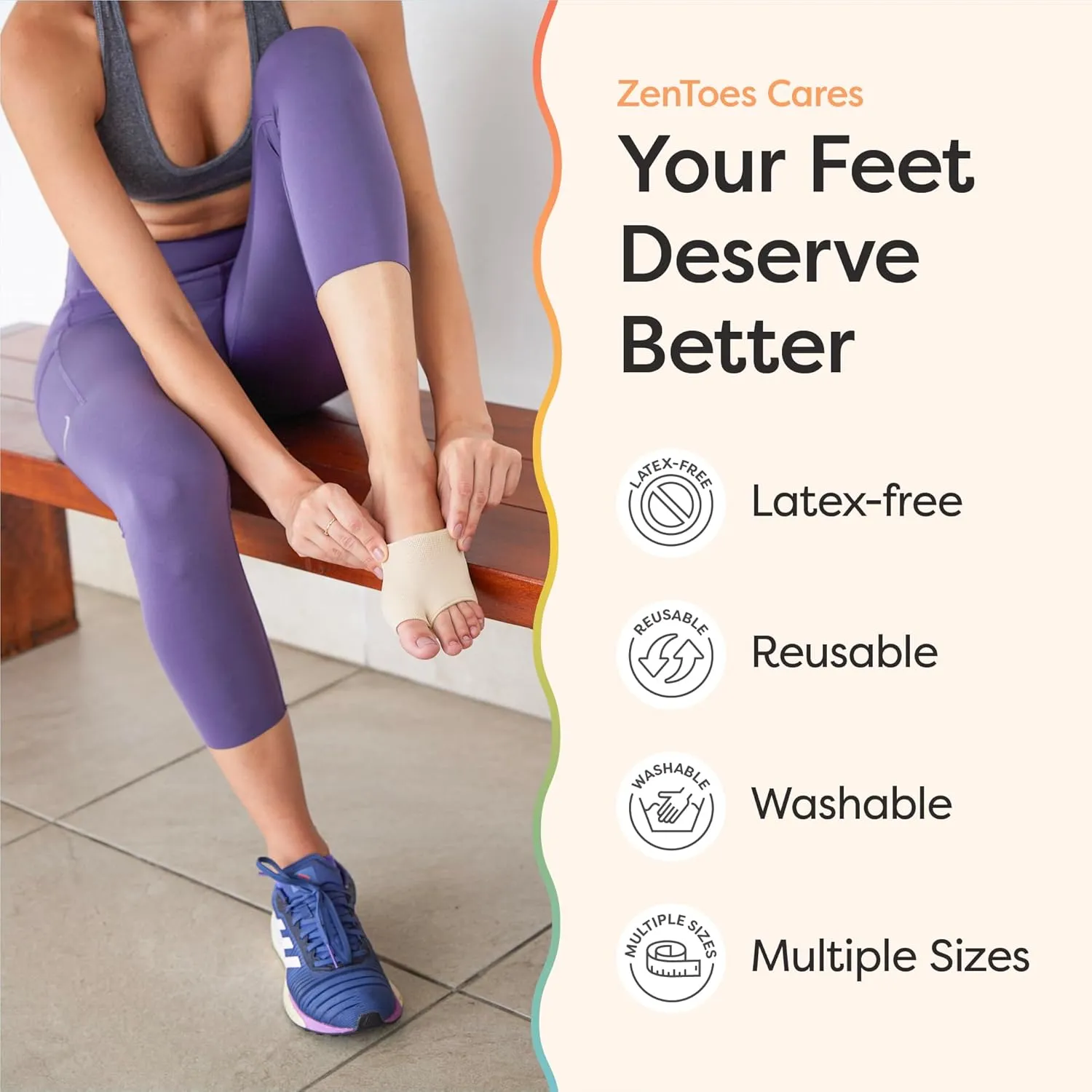 ZenToes Metatarsal Pads for Men and Women - Ball of Foot Pain Relief Cushions for Sesamoiditis, Metatarsalgia, Morton's Neuroma - 2 Pairs Fabric Sleeves with Gel Inserts (Small, Beige)