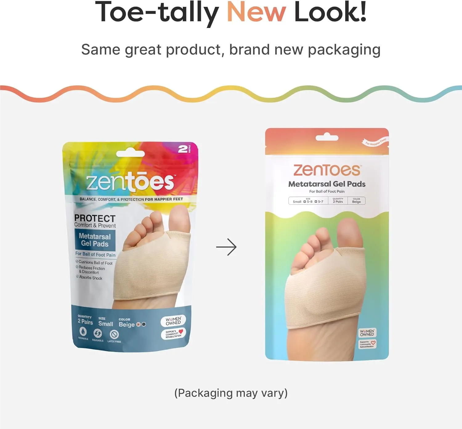 ZenToes Metatarsal Pads for Men and Women - Ball of Foot Pain Relief Cushions for Sesamoiditis, Metatarsalgia, Morton's Neuroma - 2 Pairs Fabric Sleeves with Gel Inserts (Small, Beige)