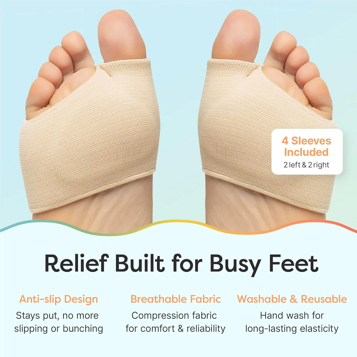 ZenToes Metatarsal Pads for Men and Women - Ball of Foot Pain Relief Cushions for Sesamoiditis, Metatarsalgia, Morton's Neuroma - 2 Pairs Fabric Sleeves with Gel Inserts (Small, Beige)