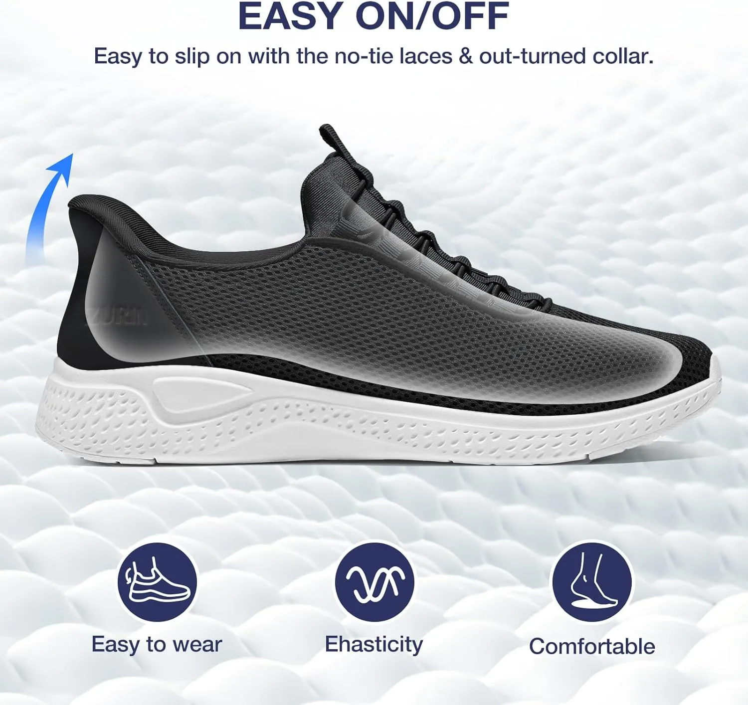 ZURIN Mens Slip On Walking Sneakers with Arch Support,Lightweight Breathable Non Slip Tennis Running Shoes for Athletic Workout Gym Work