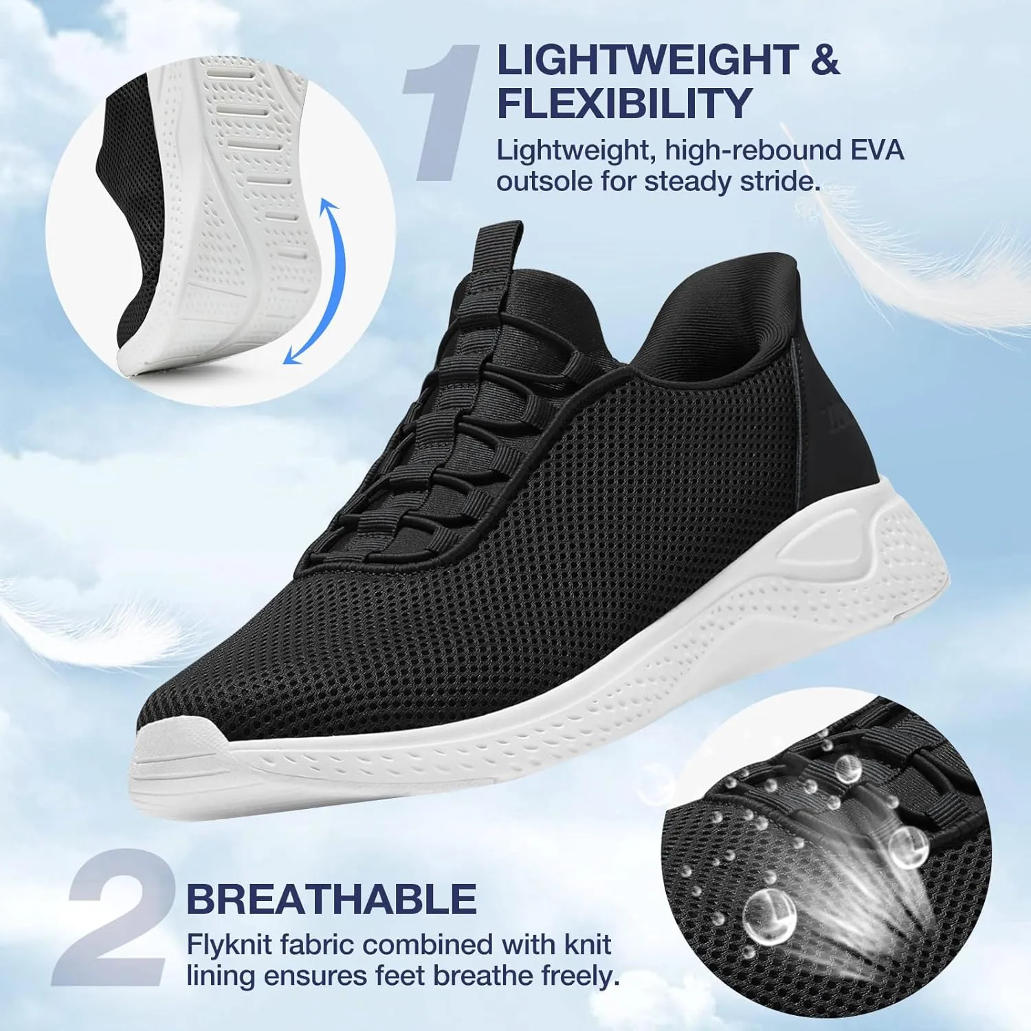 ZURIN Mens Slip On Walking Sneakers with Arch Support,Lightweight Breathable Non Slip Tennis Running Shoes for Athletic Workout Gym Work