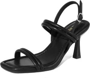 ZURIN Womens Strappy Sandals Kitten Heels Square Open Toe Heeled Sandals Ankle Strap Slingback High Heels Dress Party Evening Prom wedding Shoes