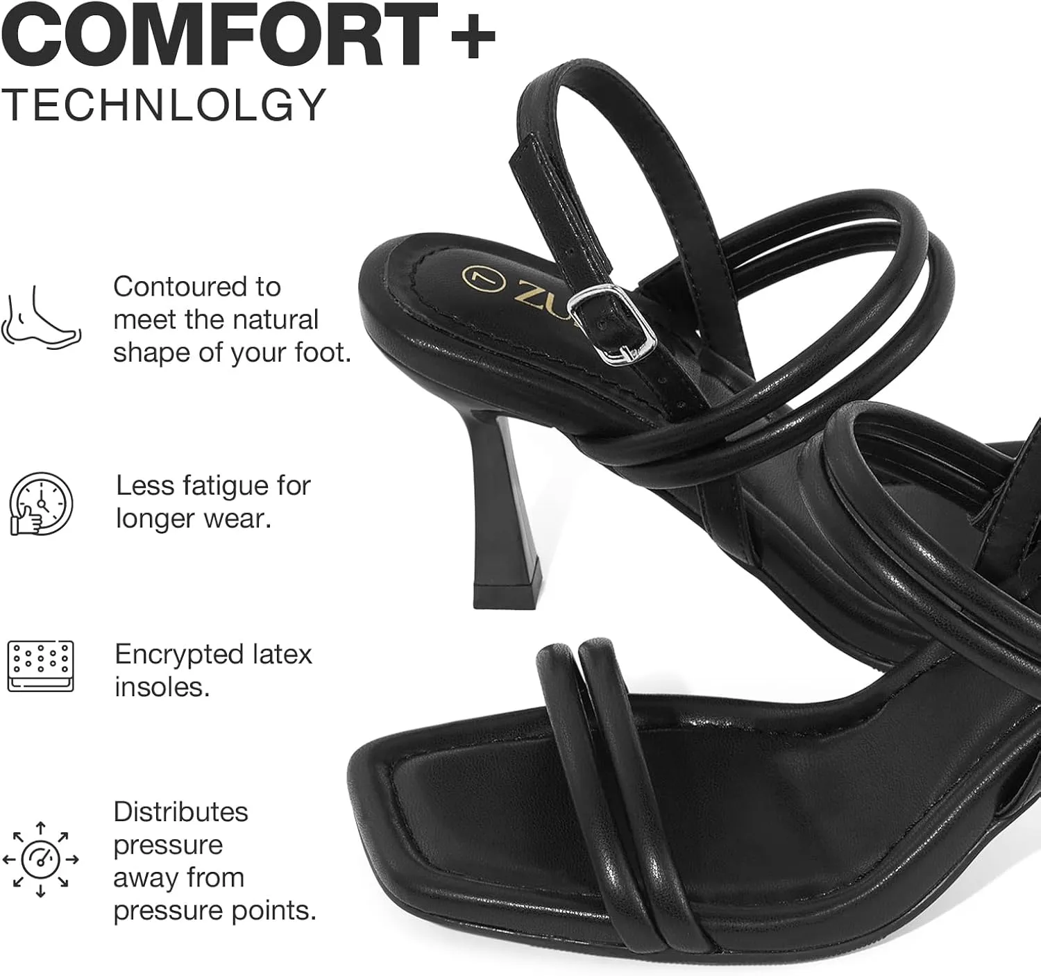 ZURIN Womens Strappy Sandals Kitten Heels Square Open Toe Heeled Sandals Ankle Strap Slingback High Heels Dress Party Evening Prom wedding Shoes