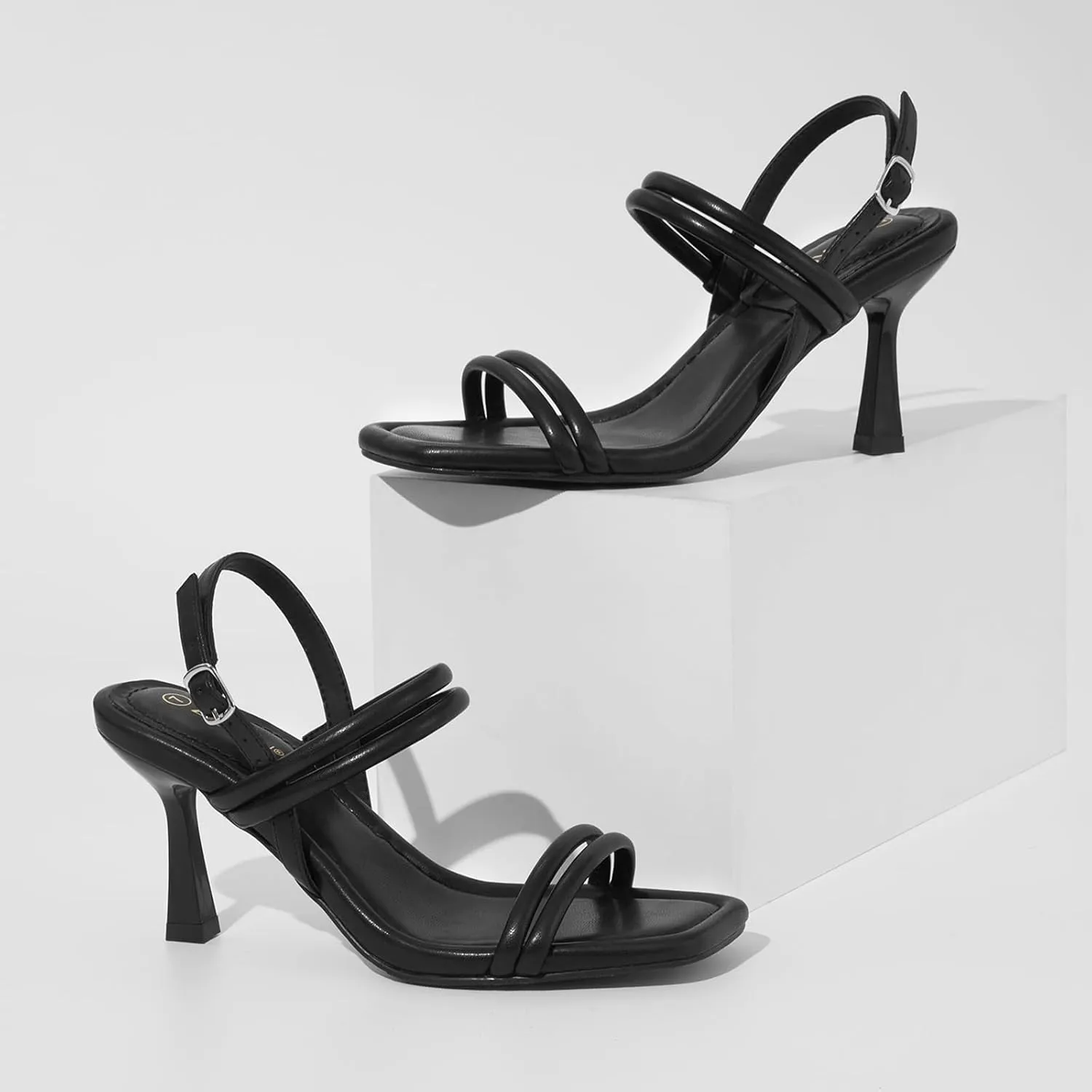 ZURIN Womens Strappy Sandals Kitten Heels Square Open Toe Heeled Sandals Ankle Strap Slingback High Heels Dress Party Evening Prom wedding Shoes