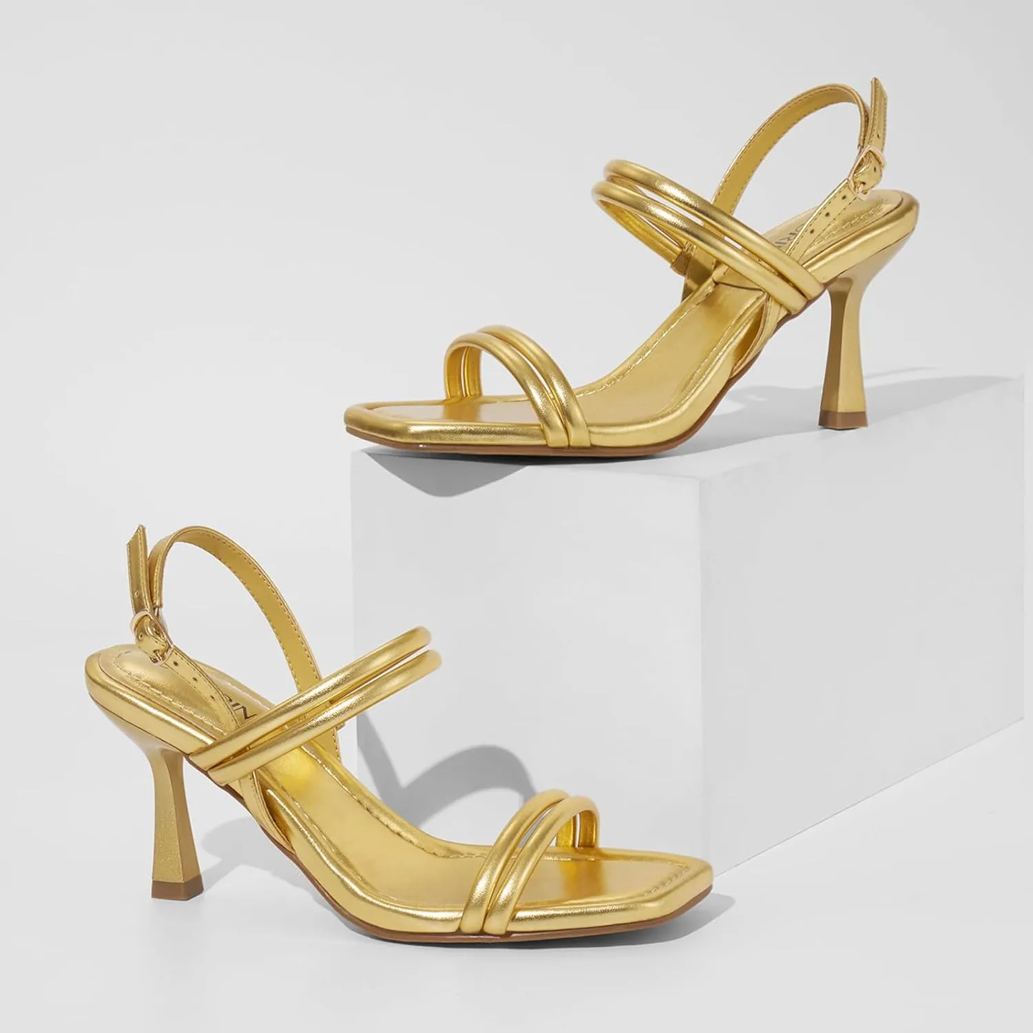 ZURIN Womens Strappy Sandals Kitten Heels Square Open Toe Heeled Sandals Ankle Strap Slingback High Heels Dress Party Evening Prom wedding Shoes