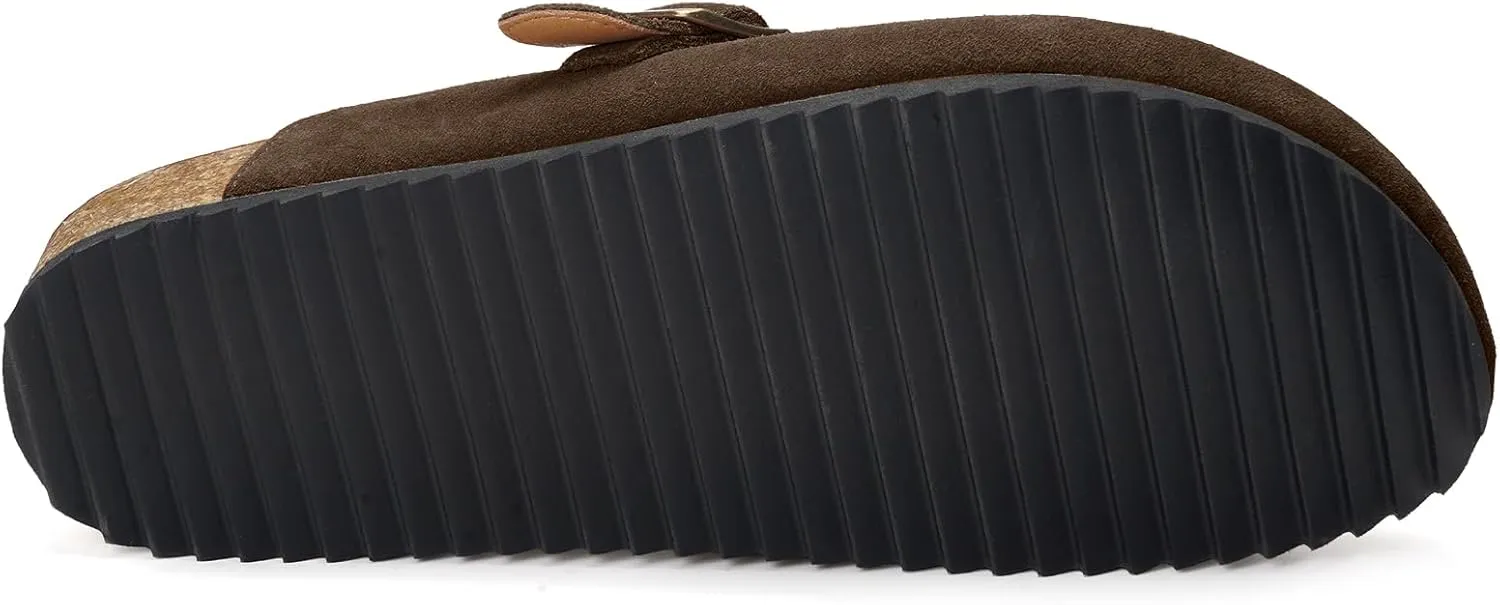 ZUSERIS Women's Men's Suede Clogs Leather Mules Cork Footbed Potato Shoes Comfort Slip on Sandals with Arch Support